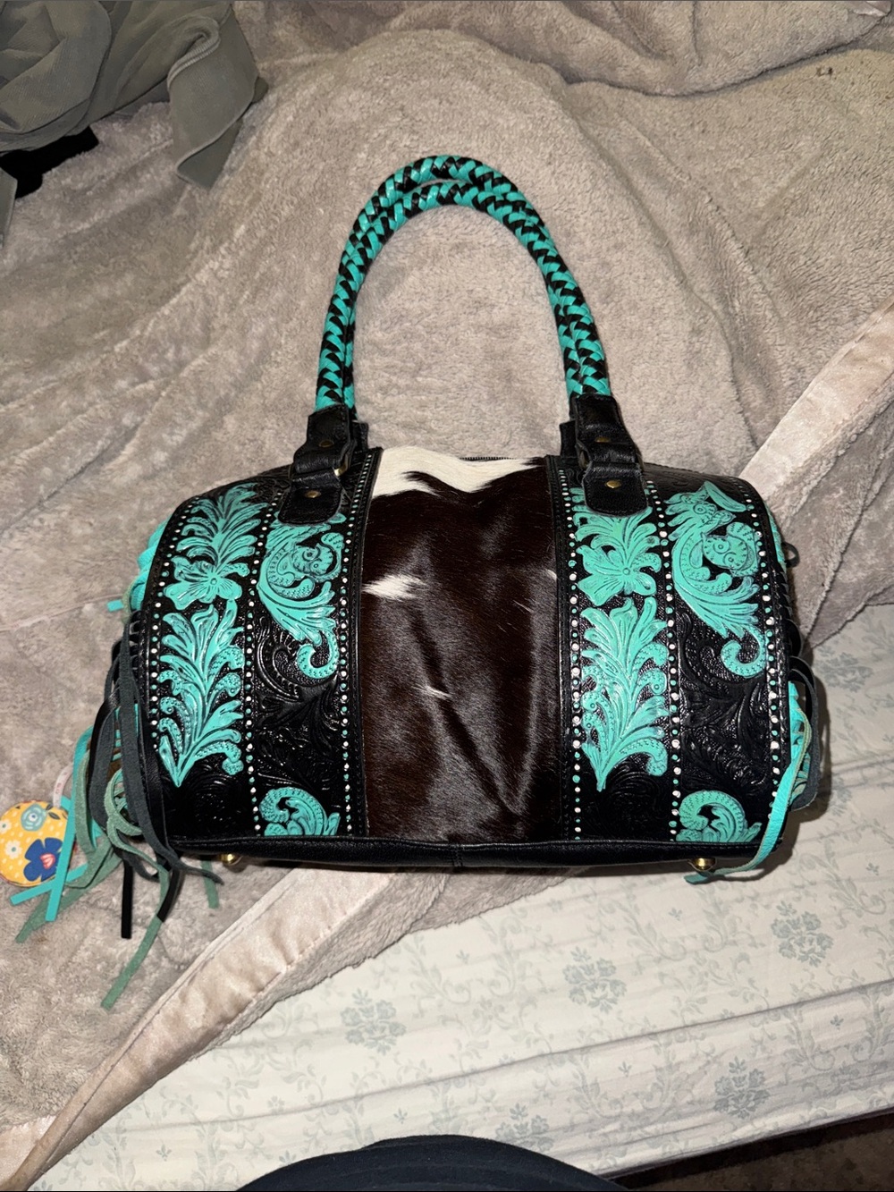 Turquoise and Black Cowhide soft speedy